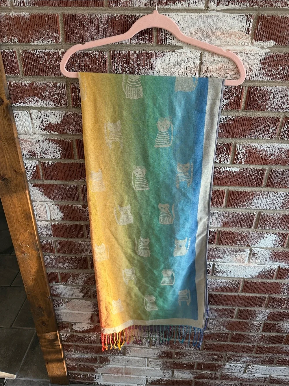 pashmina Rainbow Cat Woven Throw BlanketFringe Boho Cottagecore Kawaii WrapScarf